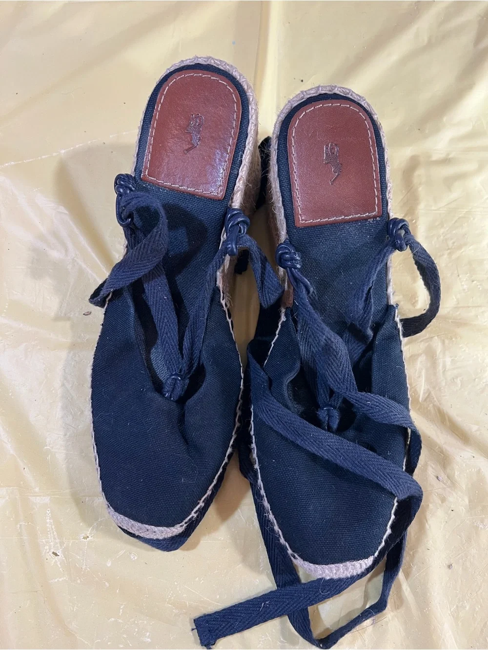 Polo by Ralph Lauren Navy Canvas Espadrille Sandals with Brown Leather Inset A2
